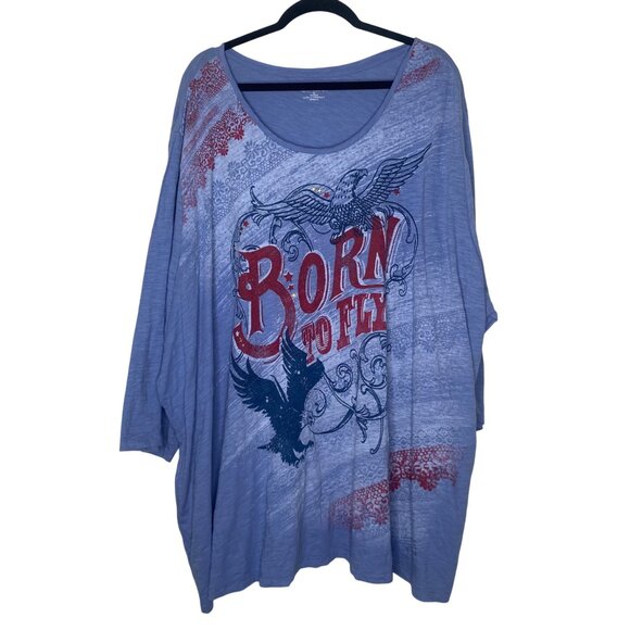 Catherines 5X Tee Shirt Top Blue "Born To Fly" Graphic Top Cotton Lightweight Lo - Picture 1 of 8